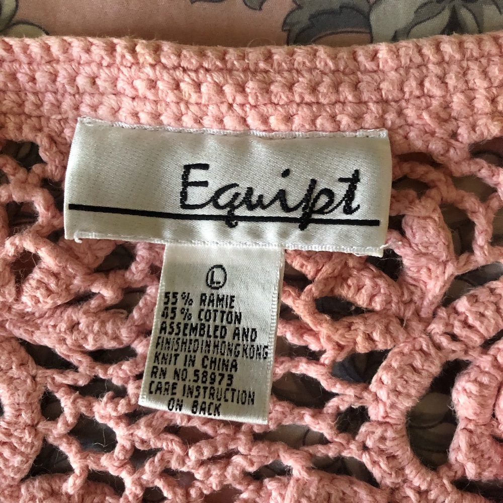 Pink crochet flower lace cardigan top vintage 90"s Equipt 90"s size L large boho - Picture 3 of 8